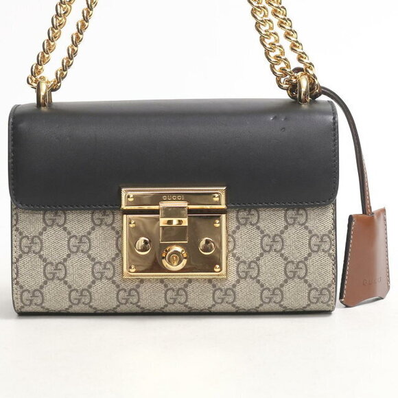 Gucci Interlock Chain Shoulder Bag Cowhide Calf Beige Brown Black - Picture 2 of 16